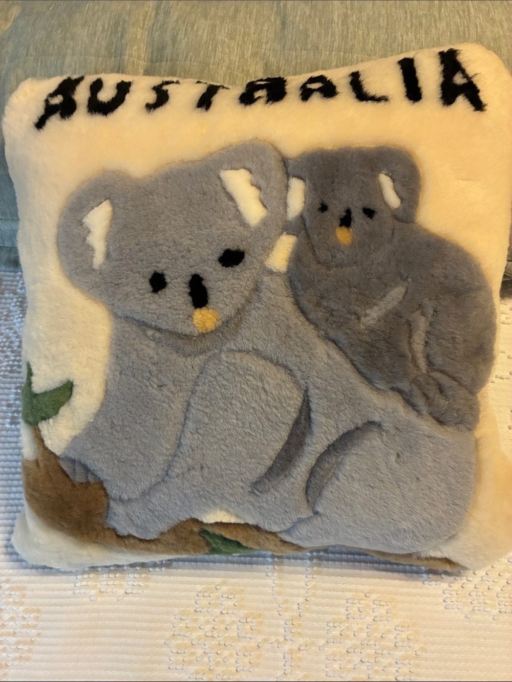 Cream and Gray Koala Family Plush with Australia Text, vintage 90s.
